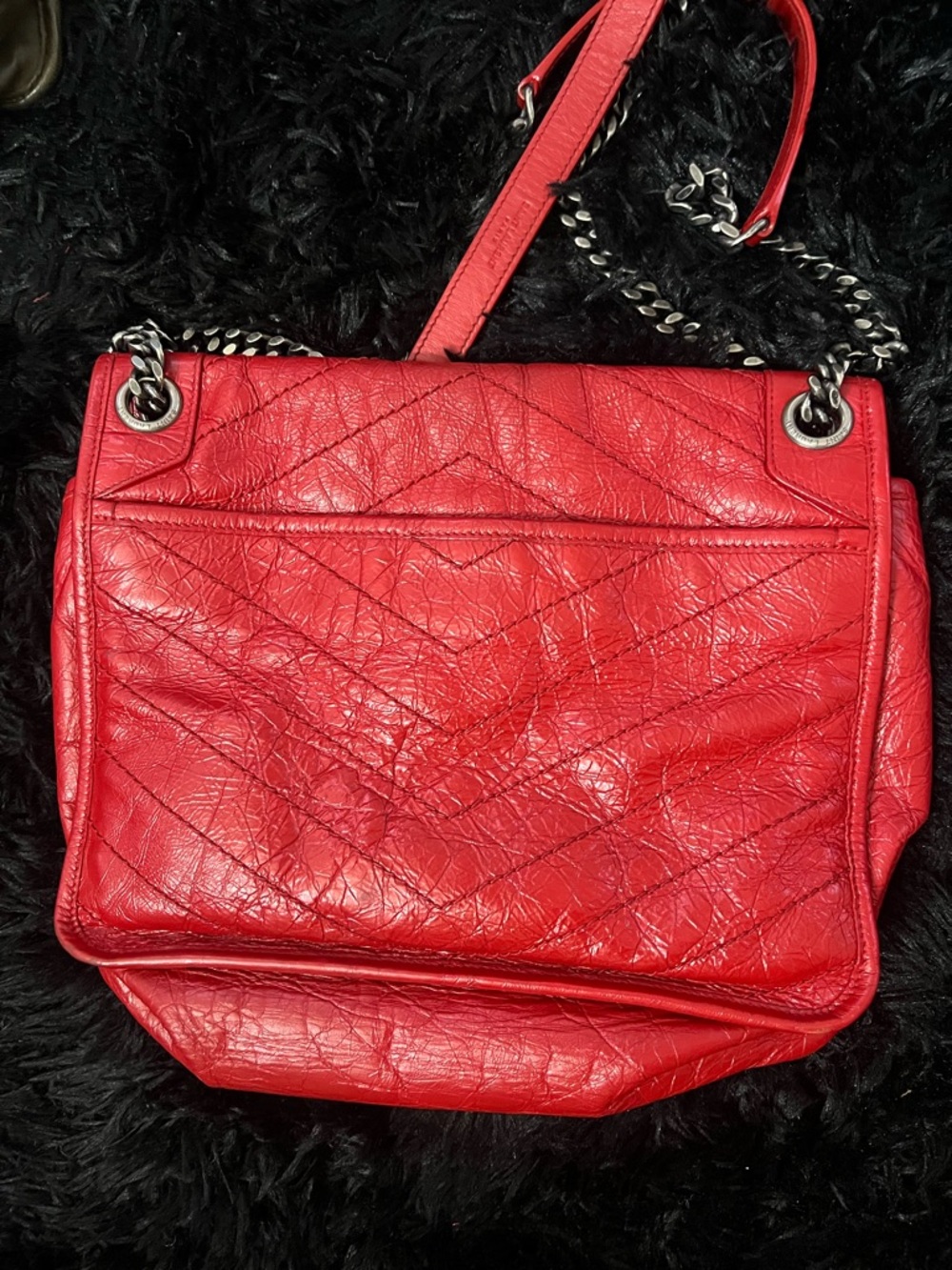 Yves Saint Laurent Red Quilted Leather Chain Shoulder Bag - Picture 2 of 5